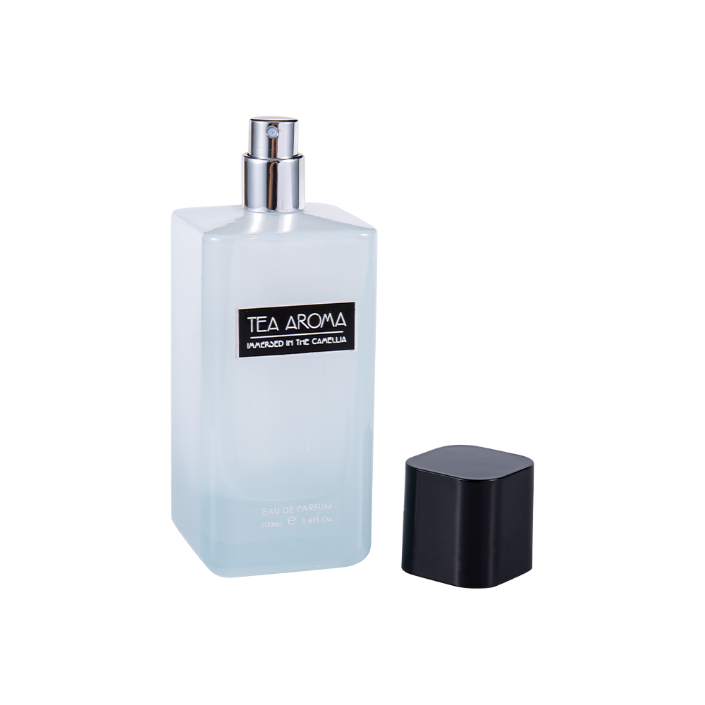 Garrafa de perfume de vidro revestida branca de KY1427-WJ2376 100ML com o tampão preto brilhante dos PP