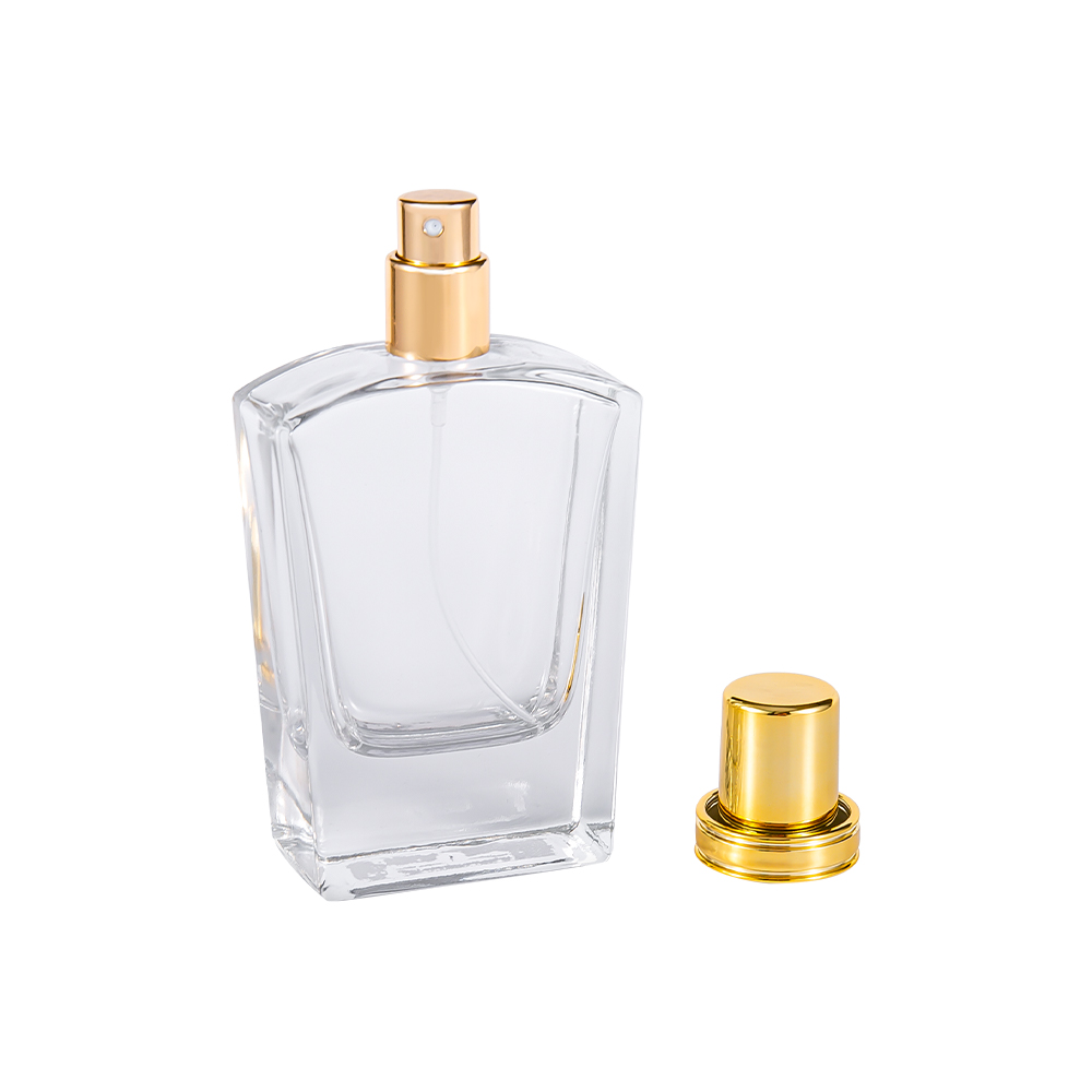 Garrafa de perfume de vidro transparente de KY10-WJ436 50ML com o tampão brilhante UV do ouro