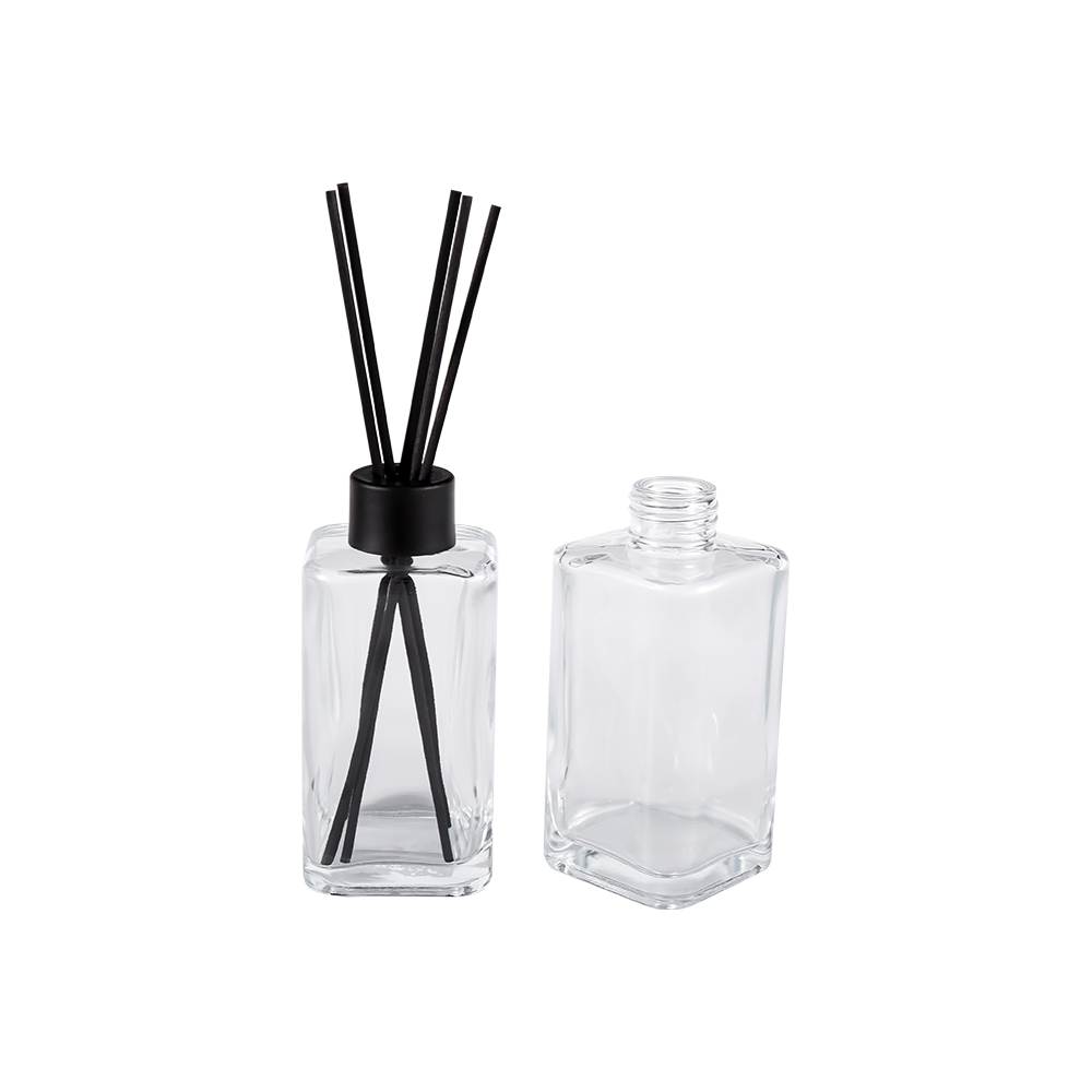 HJ-RX2247 Garrafa de aromaterapia de vidro transparente Grande capacidade tampa de garrafa preta fosca adesivo de fibra de alumínio