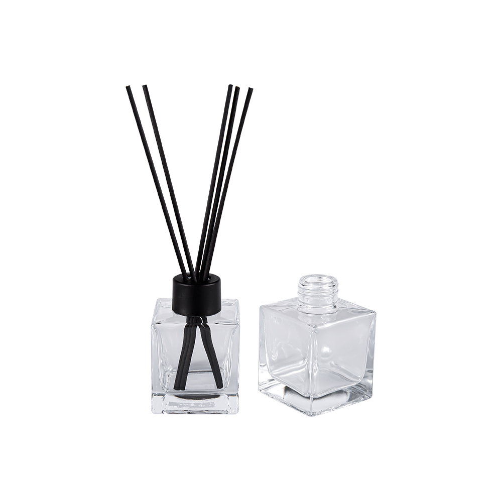 HJ-0309 # garrafa de aromaterapia de vidro quadrado 24mm tampa de plástico preta fosca adesivo de fibra de alumínio