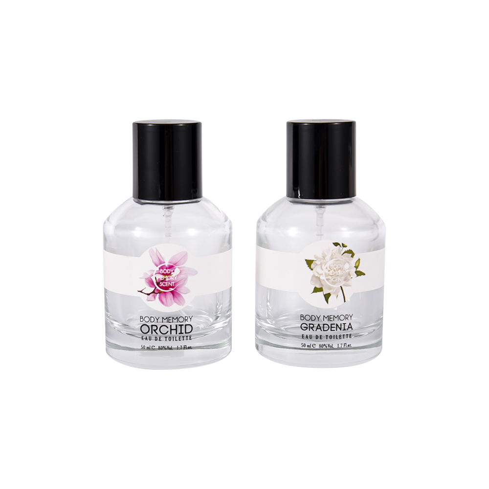 Frasco de perfume de vidro transparente GC4815-WJ2531 50ML com tampa de plástico PP preto