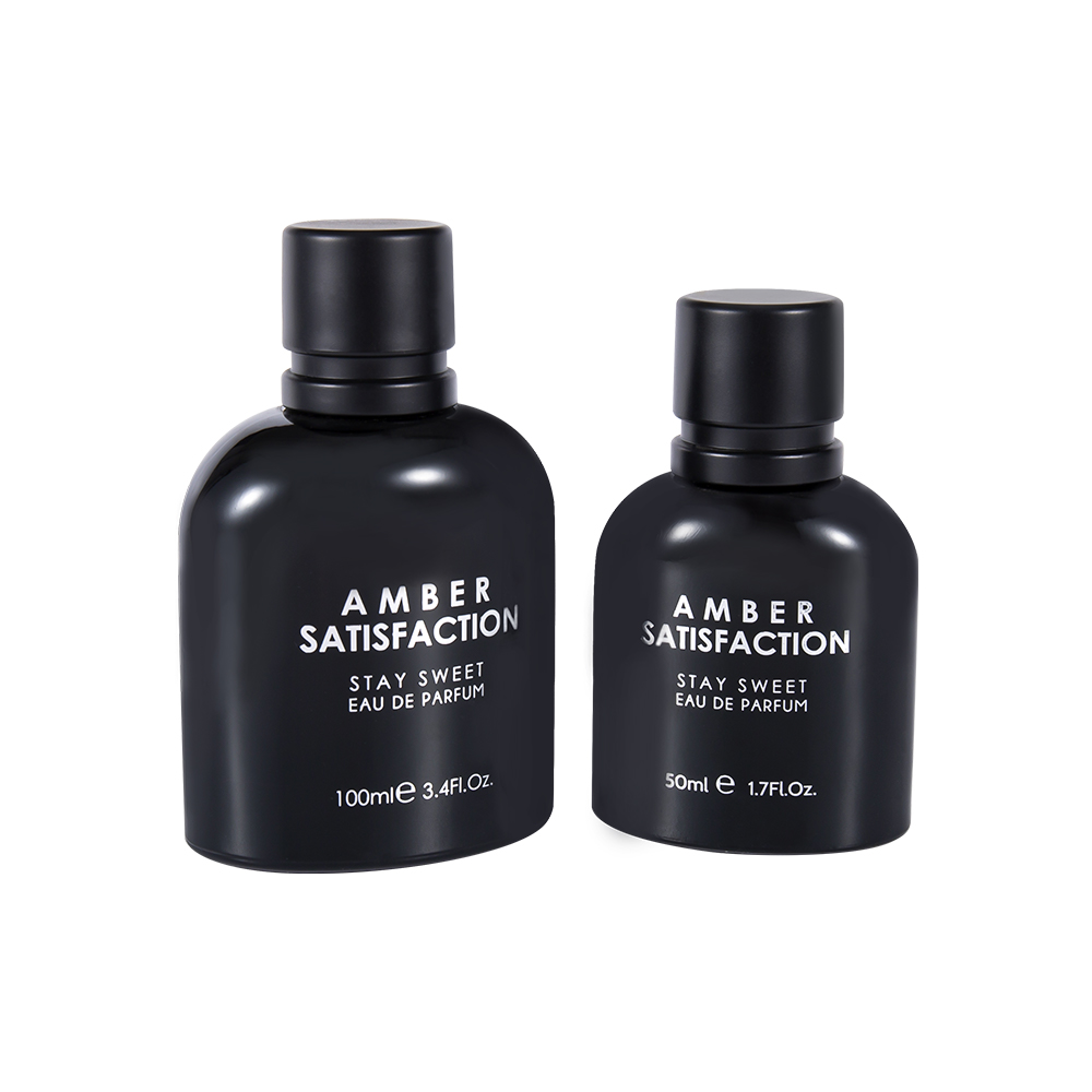 GC3849-WJ176 Frasco de perfume de vidro impresso preto brilhante revestido de cor 50ML com tampa de plástico ABS PP