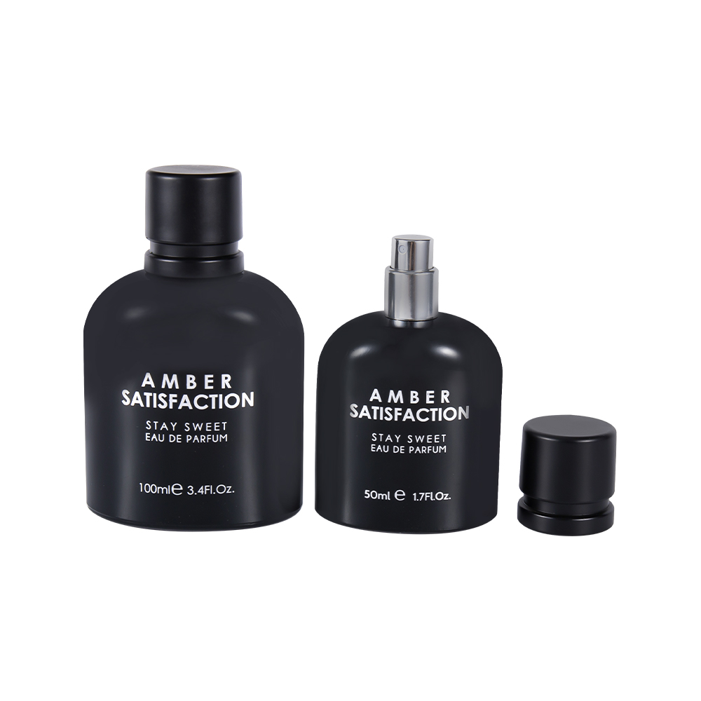 GC3849-WJ176 Frasco de perfume de vidro impresso preto brilhante revestido de cor 50ML com tampa de plástico ABS PP