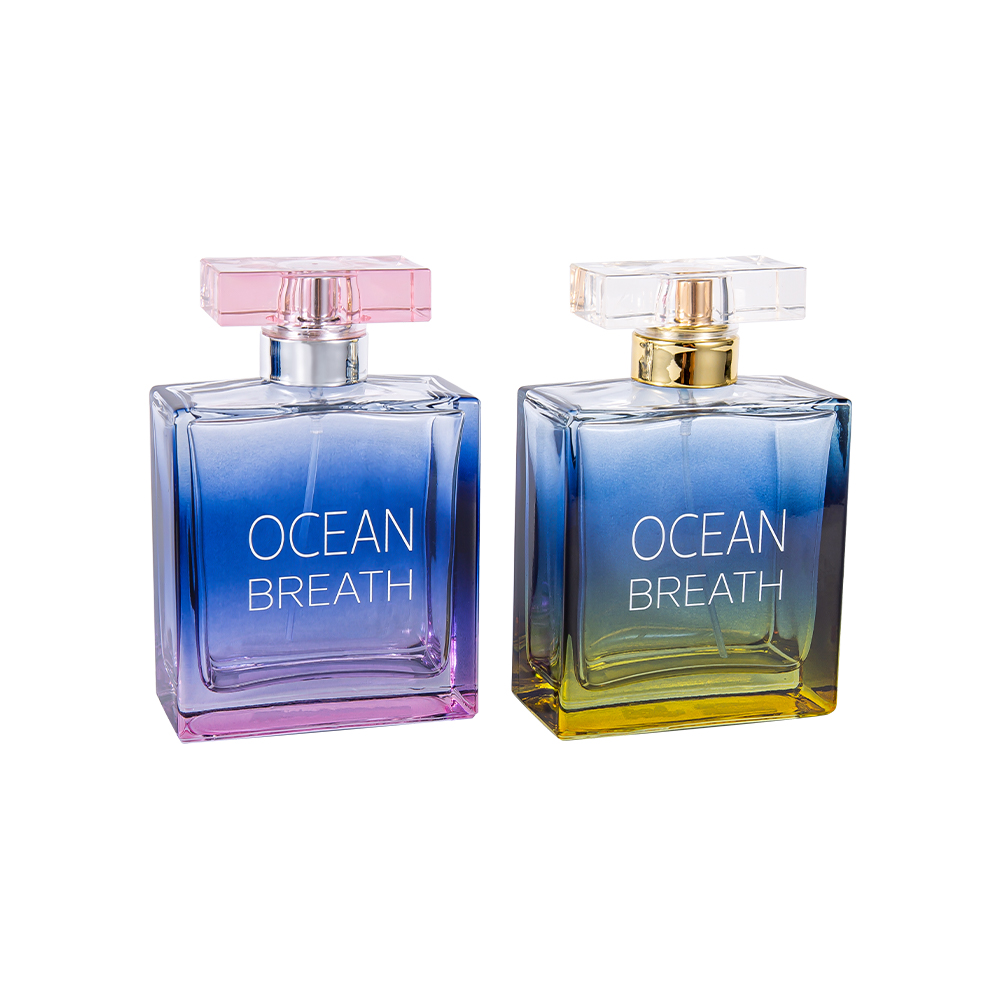 Frasco de perfume de vidro revestido em dois tons de GC4375-WJ208 100ML com tampa revestida UV Surlyn