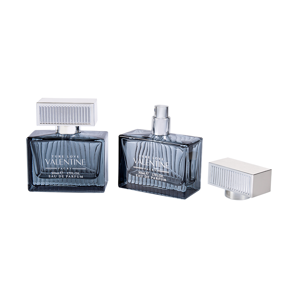 Frasco de perfume de vidro com listra vertical de KY1111-WJ2092 50ML com listra de tampa de plástico ABS UV