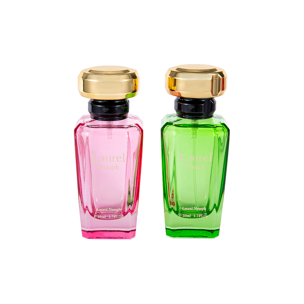 Garrafa de perfume verde cor-de-rosa revestida UV de GC4354-WJ2432 50ML com o tampão plástico do ouro brilhante