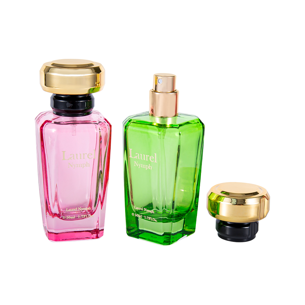 Garrafa de perfume verde cor-de-rosa revestida UV de GC4354-WJ2432 50ML com o tampão plástico do ouro brilhante