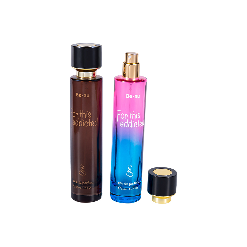 GC4468-WJ2390 Conjunto de frasco de perfume de vidro cilíndrico fino de 50ML com tampa de plástico