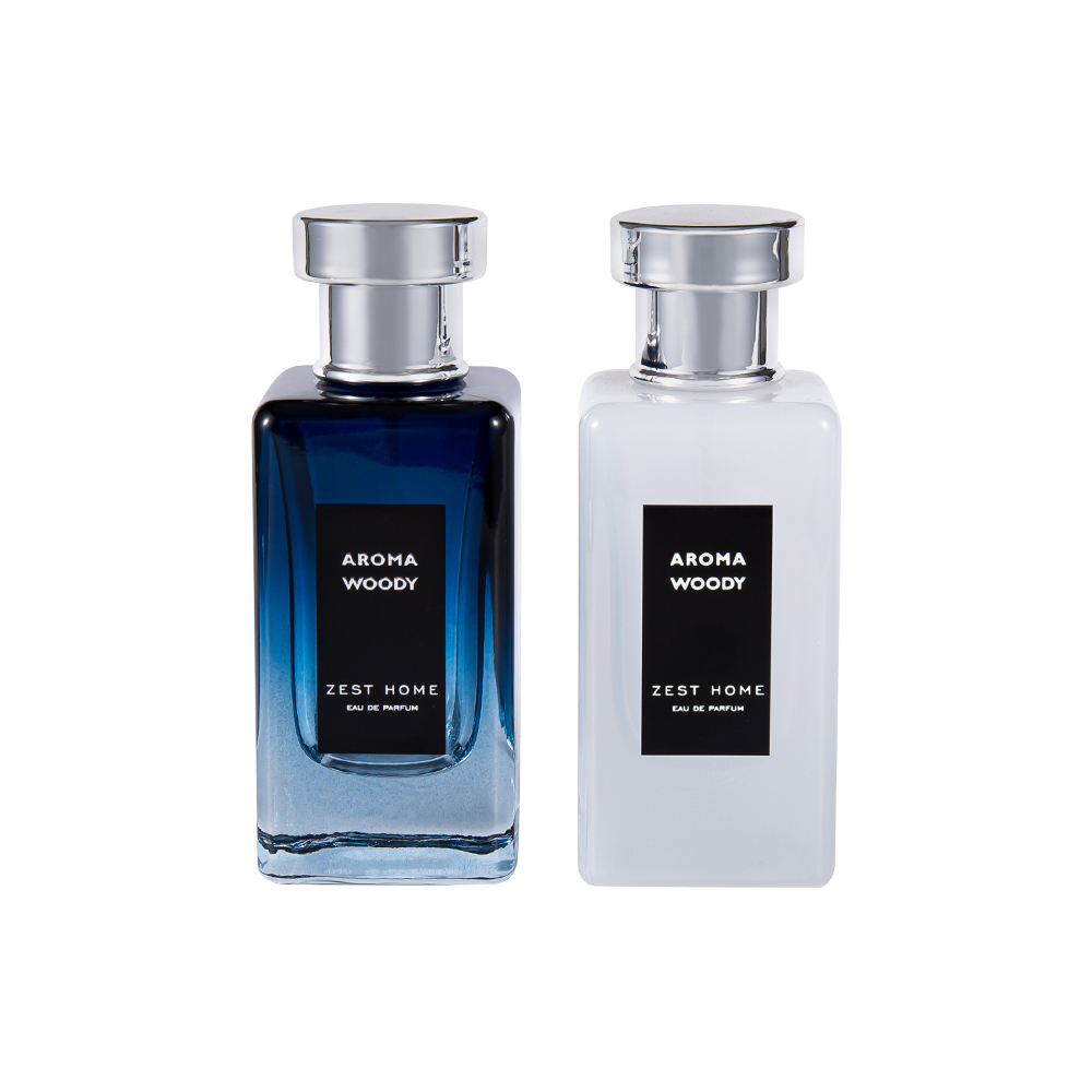 KY1485-WJ1031 Frasco de perfume de vidro de alta qualidade de 100ML com tampa prateada brilhante