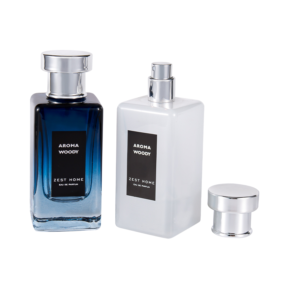 KY1485-WJ1031 Frasco de perfume de vidro de alta qualidade de 100ML com tampa prateada brilhante