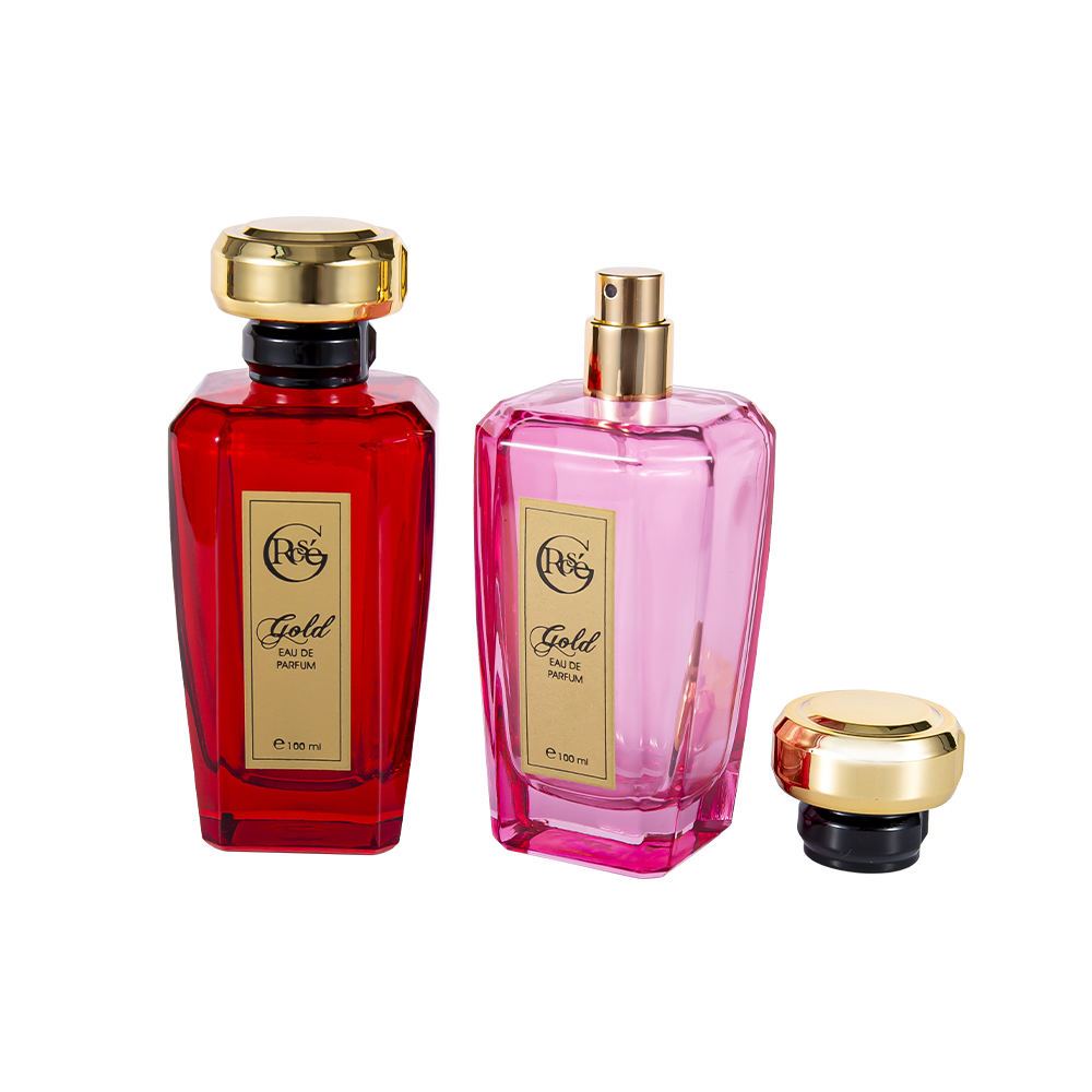Tampão de perfume dado forma feito sob encomenda da garrafa de vidro do perfume do revestimento cor-de-rosa vermelho de KY1602-WJ2432 100ML